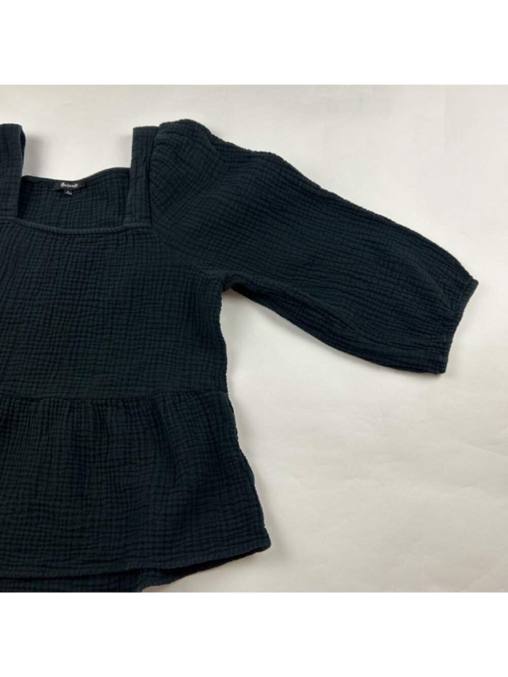 Madewell Black Cotton Gauze Millbrook Puff-Sleeve Peplum Top L - Picture 3 of 7